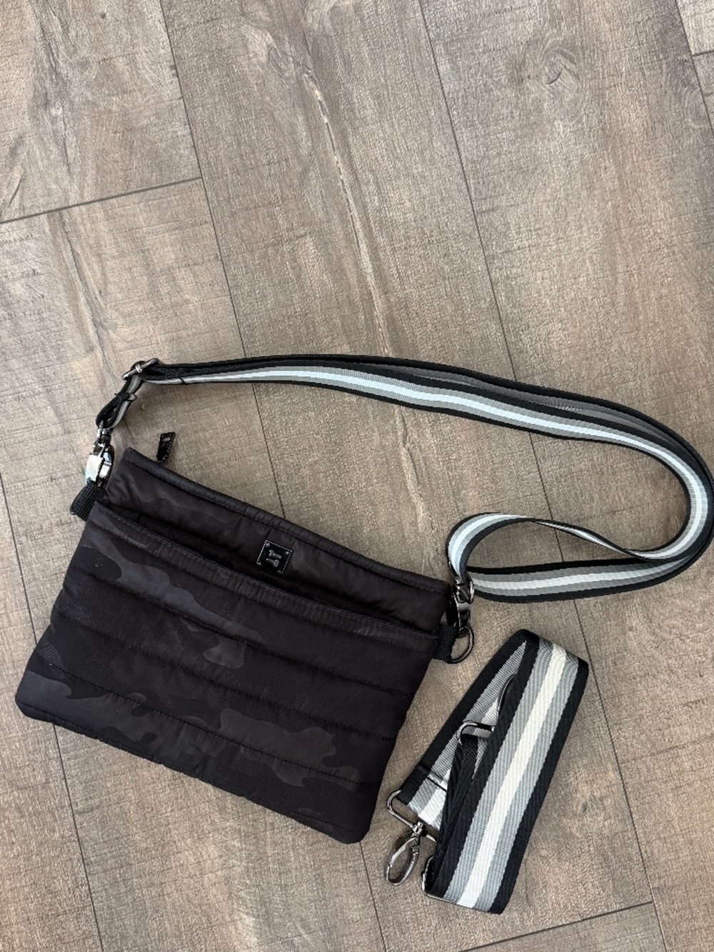 Think Royln Black Camo Quilted Crossbody Bum Bag 2 Straps
